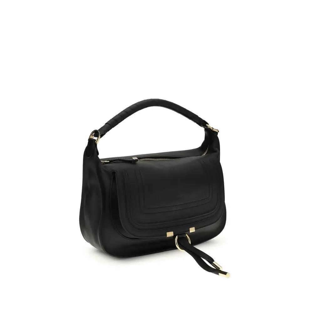 Chloé Marcie small shoulder bag, black leather, gold hardware, front view