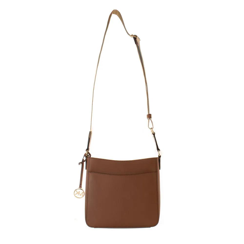 Michael Kors brown canvas crossbody bag front view