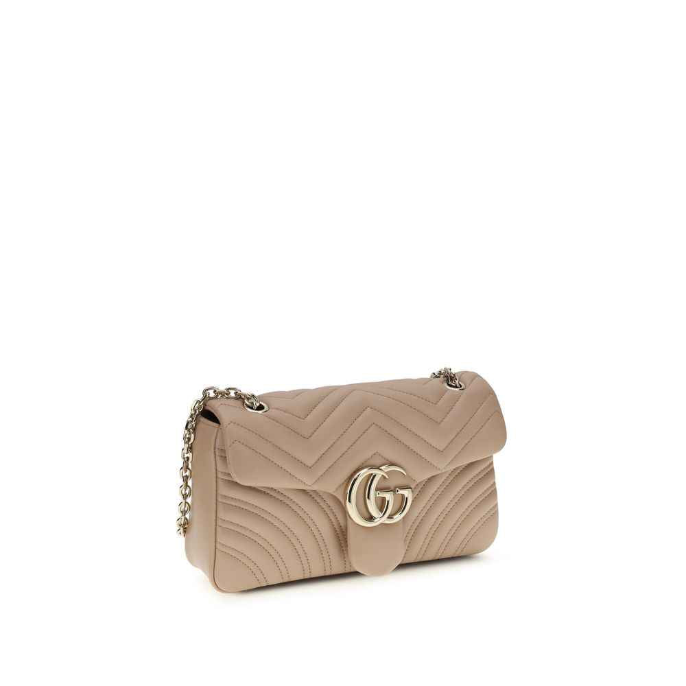 Gucci GG Marmont Medium shoulder bag, beige quilted leather, chain strap, front view