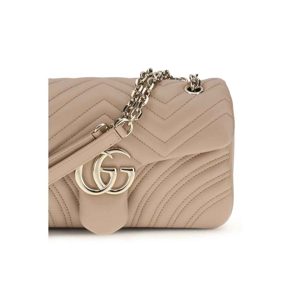 Gucci GG Marmont Medium Shoulder Bag beige quilted leather with gold chain, front view