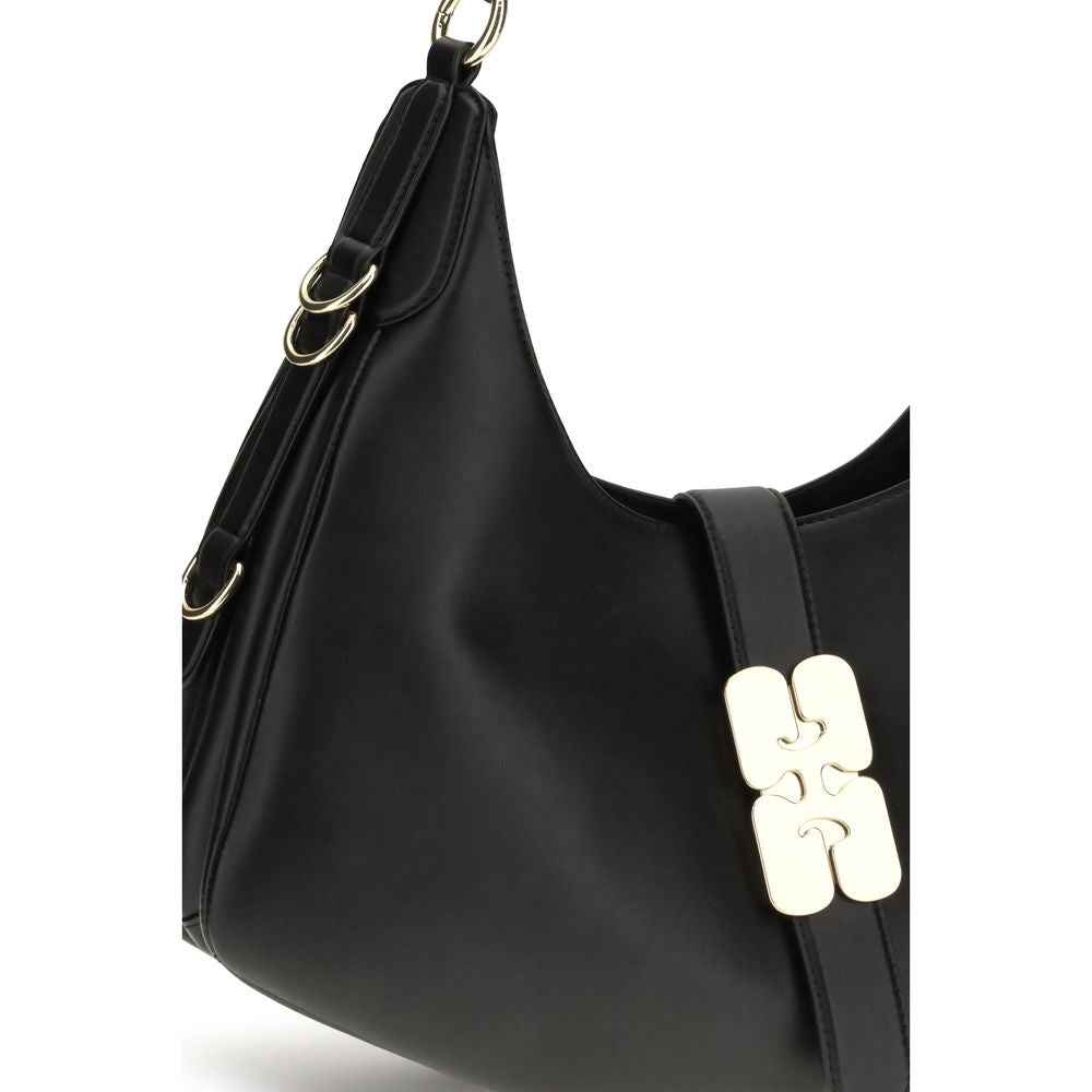 Ganni Kat Small Shoulder Bag black leather with gold hardware, side view