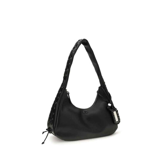 Ganni Black Medium Laces Hobo Bag by Ganni
