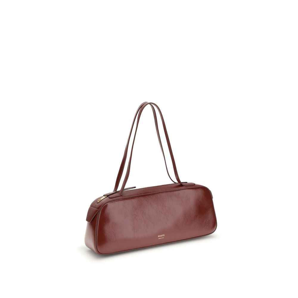 Khaite Simona Shoulder Bag Calfskin burgundy, two handles, front view