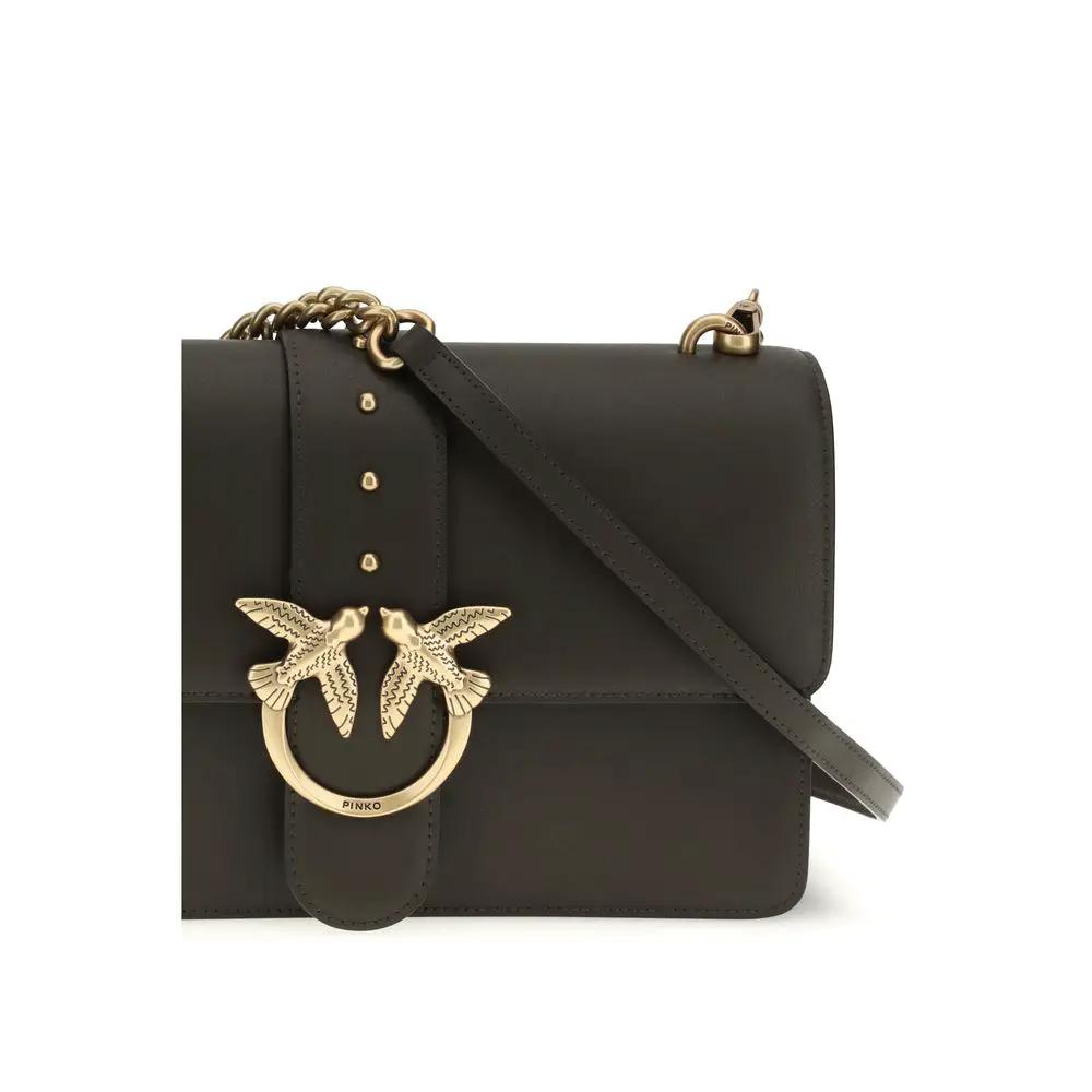 PINKO Bos Taurus black calf leather shoulder bag, front view