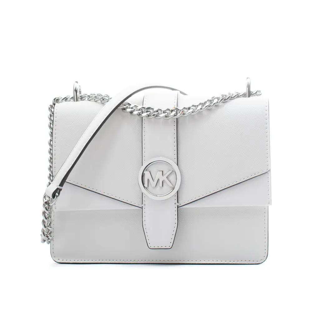 Michael Kors white leather shoulder bag with chain strap, front view