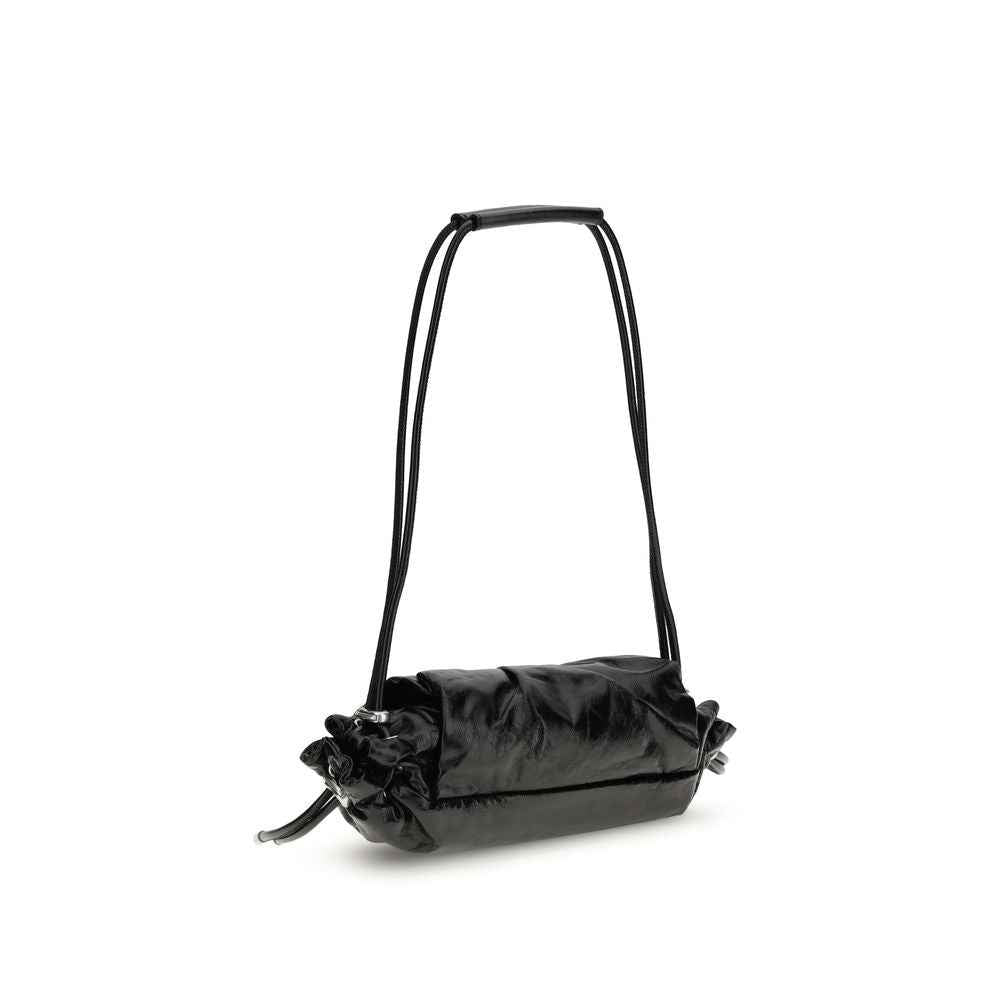 Diesel Scrunch-D shoulder bag, black nylon with drawstring closure, front view