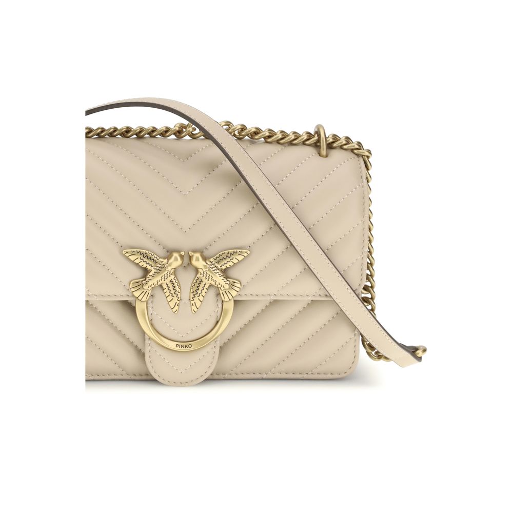 PINKO Beige Mini Love leather Shoulder Bag