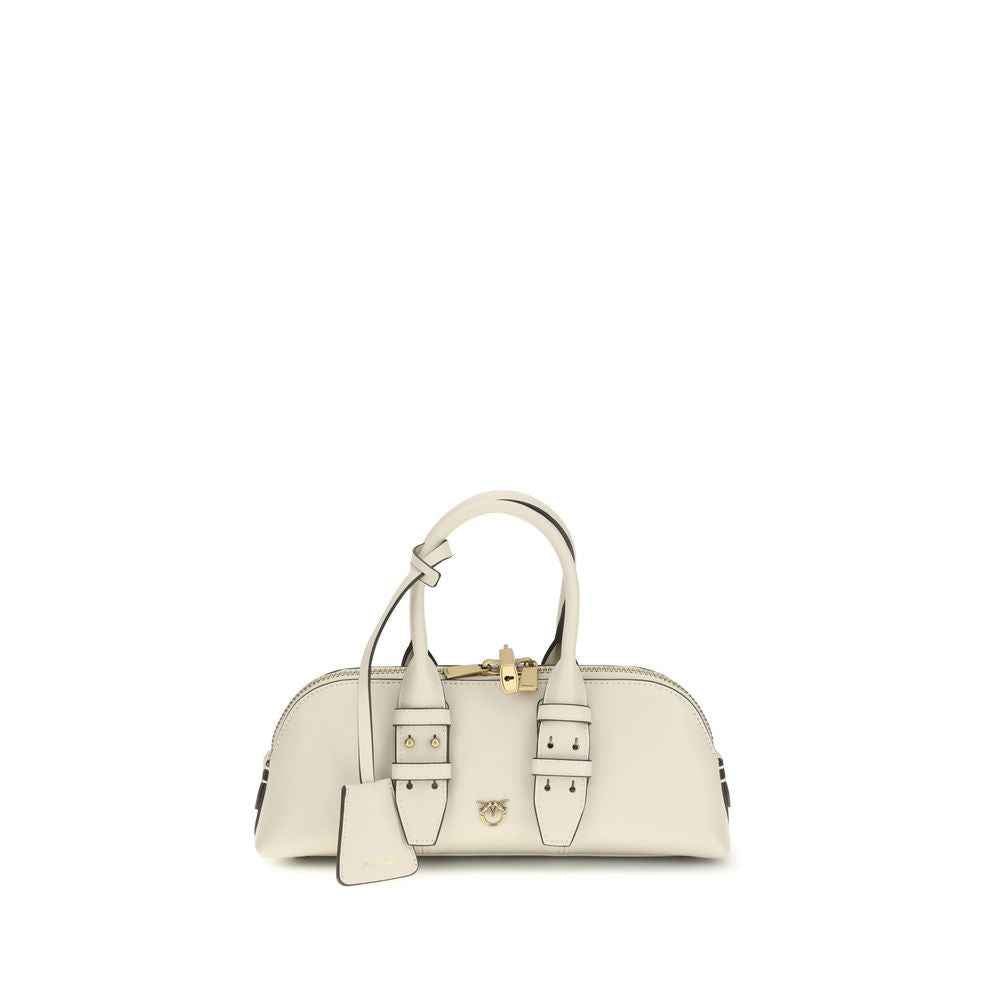 PINKO White Bowling Baguette Leather Shoulder Bag front view