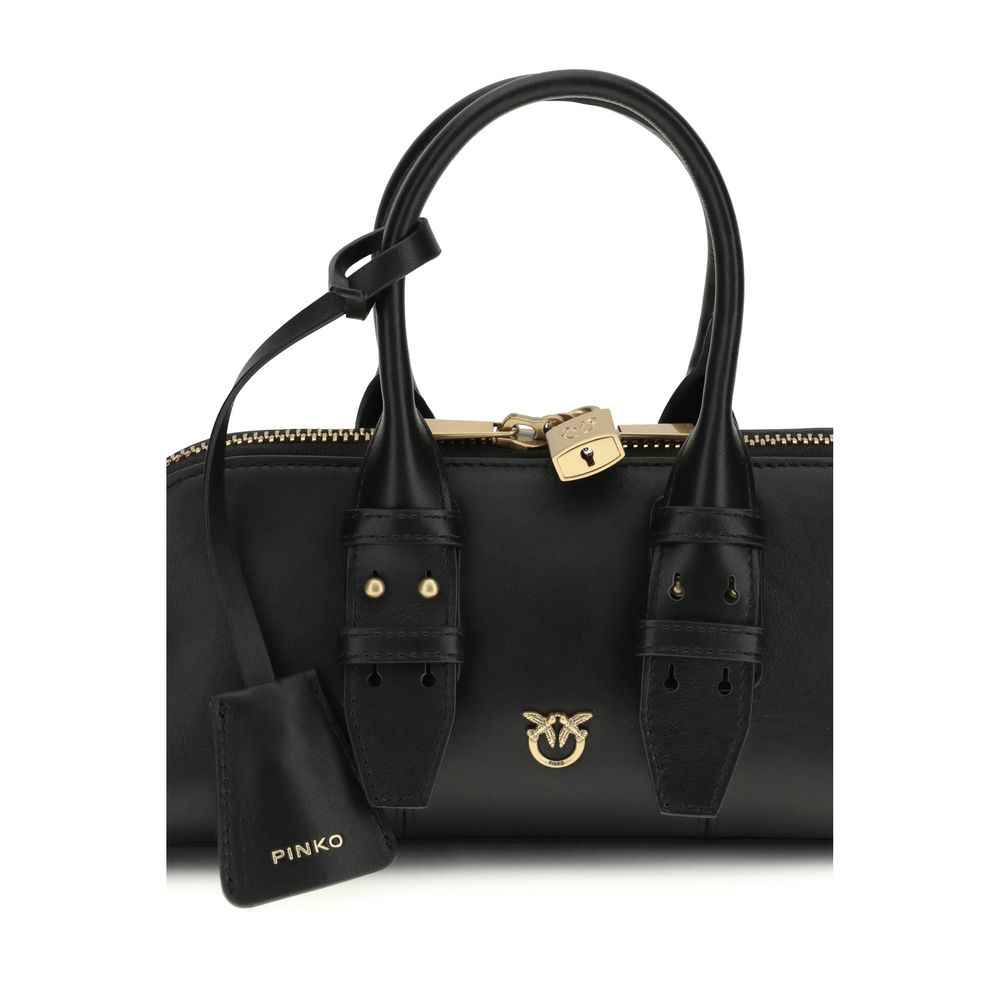 PINKO The Escape Baguette Handbag, black calf leather shoulder bag, front view