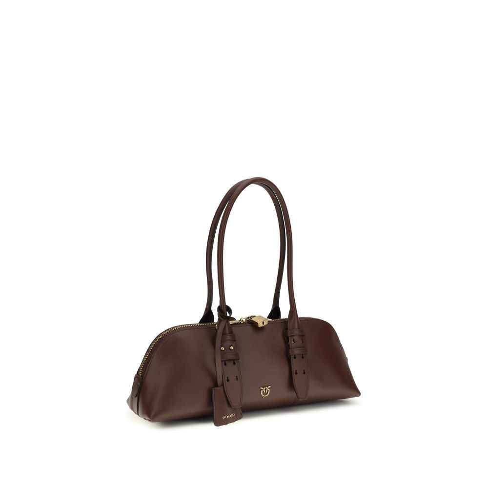 PINKO Bowling Baguette brown leather shoulder bag, front view