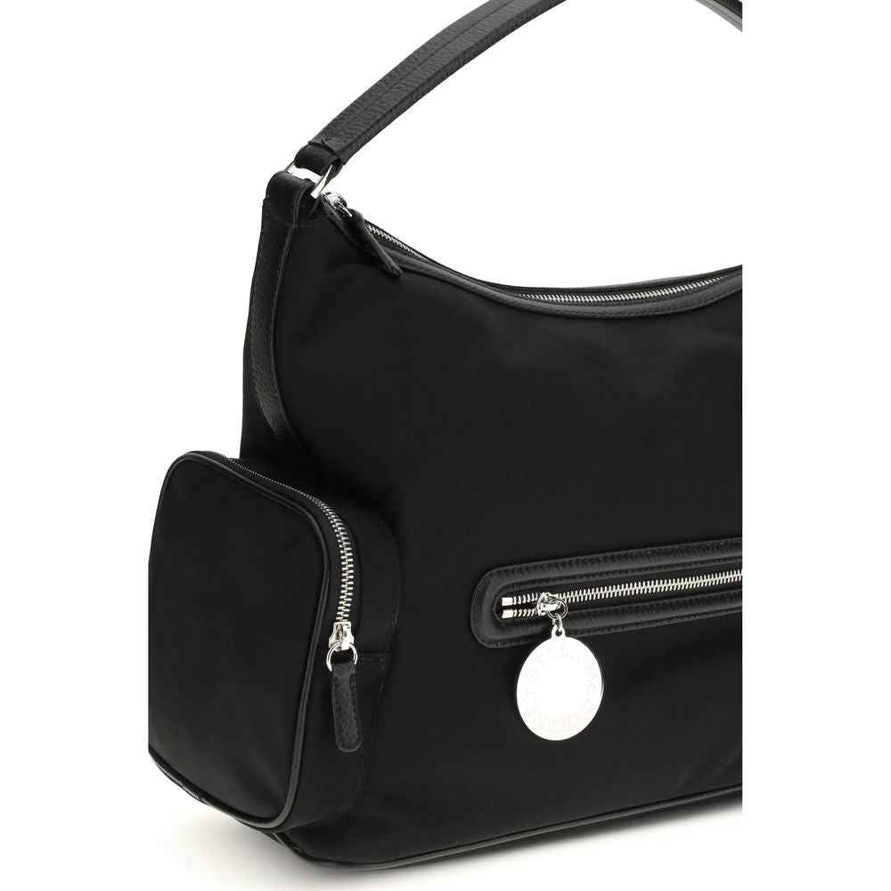 Stella McCartney Dartmoor Shoulder Bag, black nylon with leather trim, side view