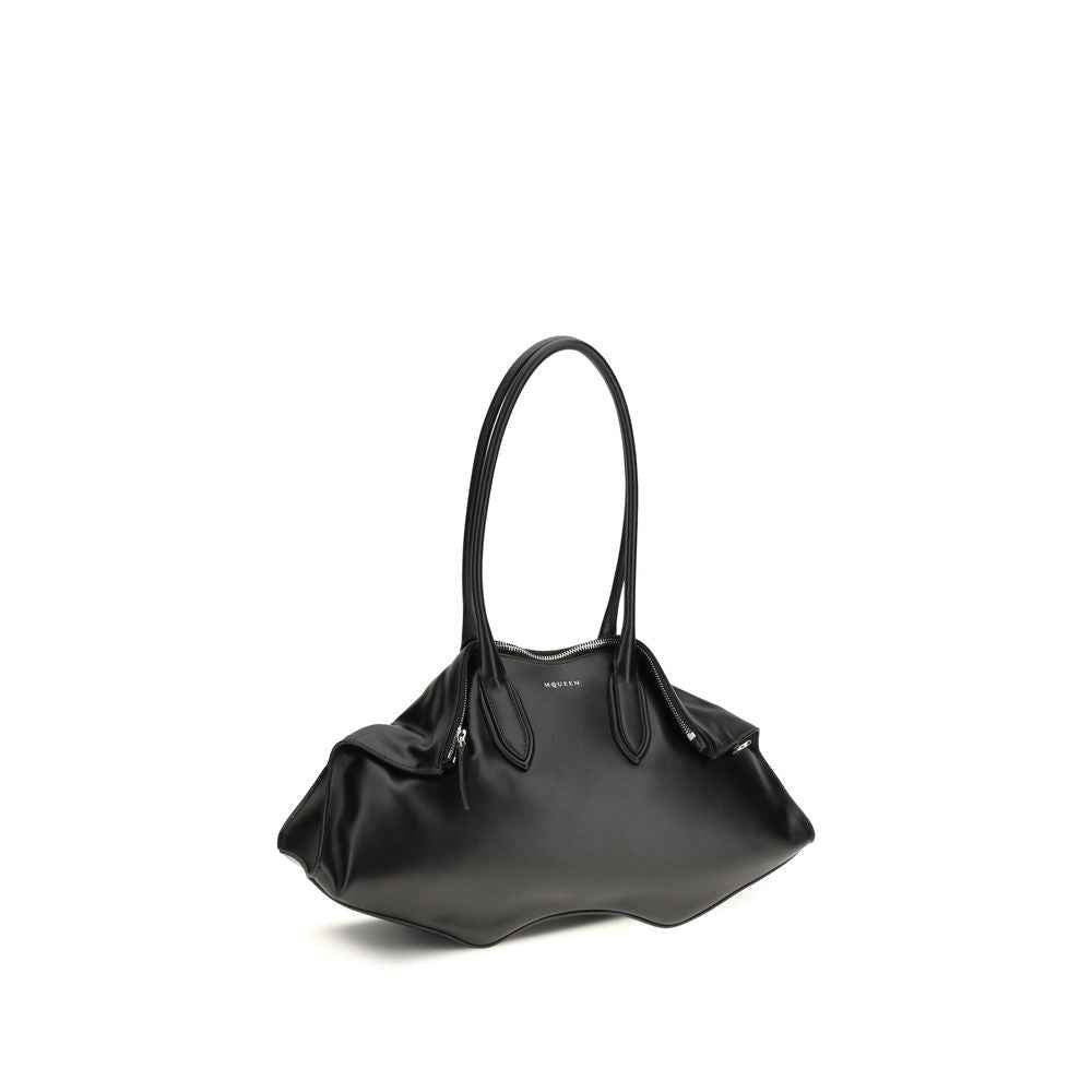 Alexander McQueen Manta black leather shoulder bag, front view