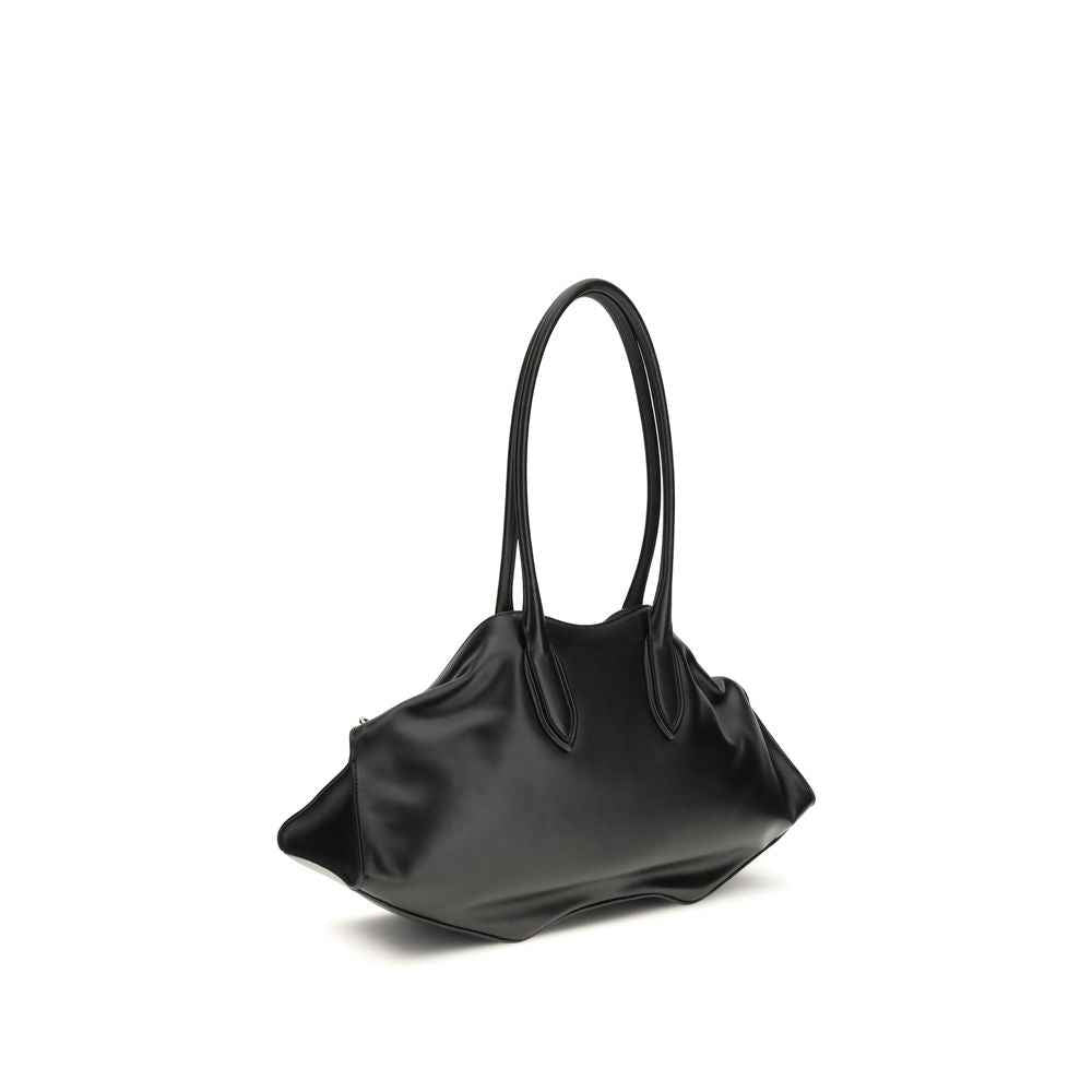 Alexander McQueen Manta black leather shoulder bag, front view
