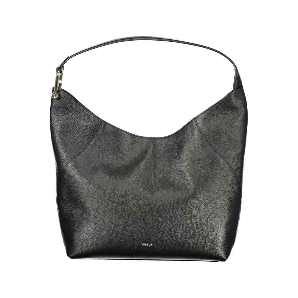 Furla Lara shoulder bag, black leather, front view.