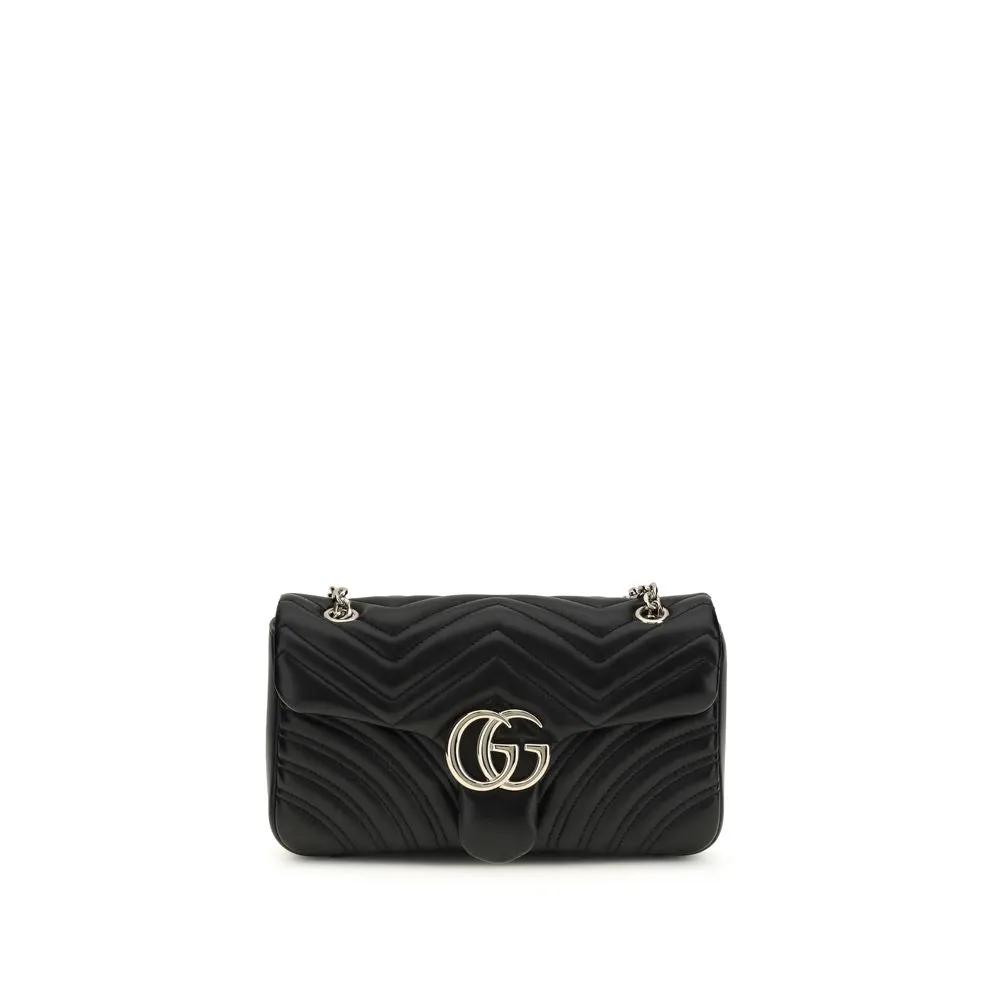 Gucci GG Marmont medium shoulder bag, black quilted leather, gold-tone logo, front view