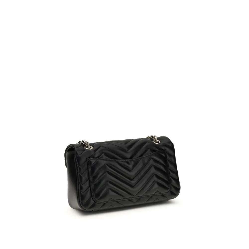 Gucci GG Marmont medium shoulder bag, black quilted leather, chain strap, front view