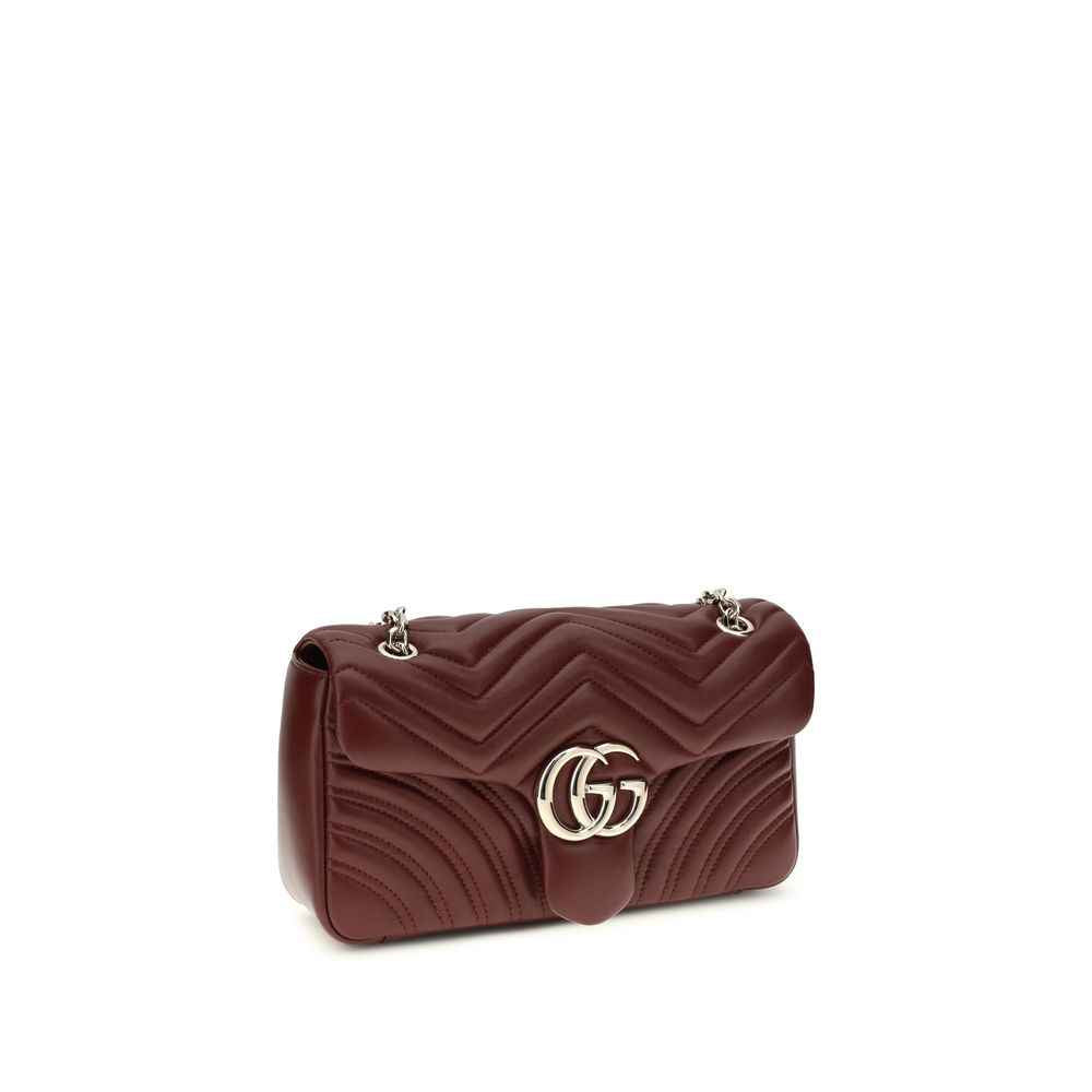 Gucci GG Marmont burgundy leather shoulder bag with logo hardware front view