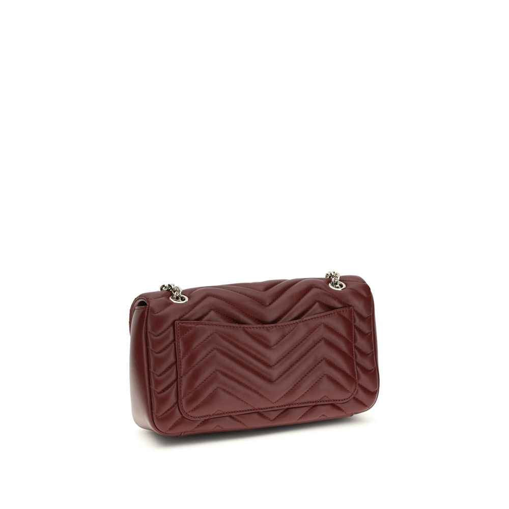Gucci GG Marmont medium shoulder bag, Bordeaux calf leather, quilted chevron, front view