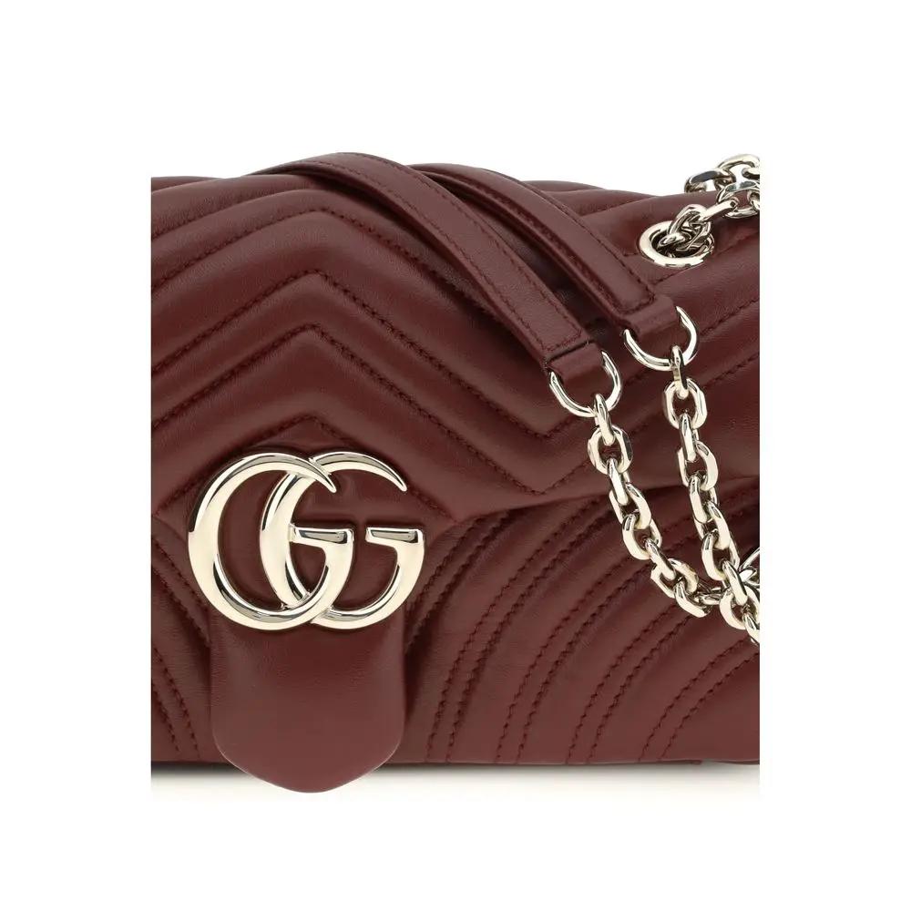 Gucci GG Marmont medium shoulder bag burgundy leather with gold chain logo detail