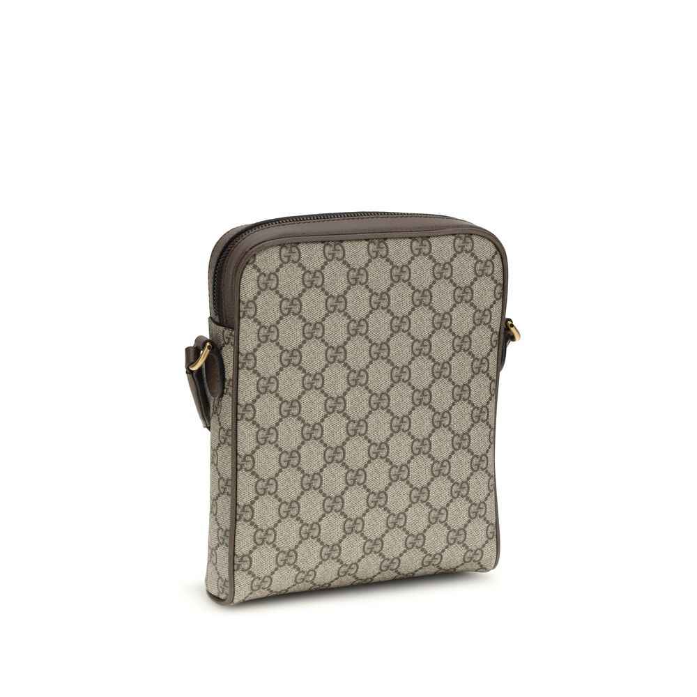 Gucci Ophidia Messenger Shoulder Bag beige GG canvas with brown leather trim, front view