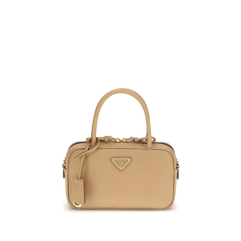 Prada Bos Taurus handbag in beige calf leather, top-handle bag, front view