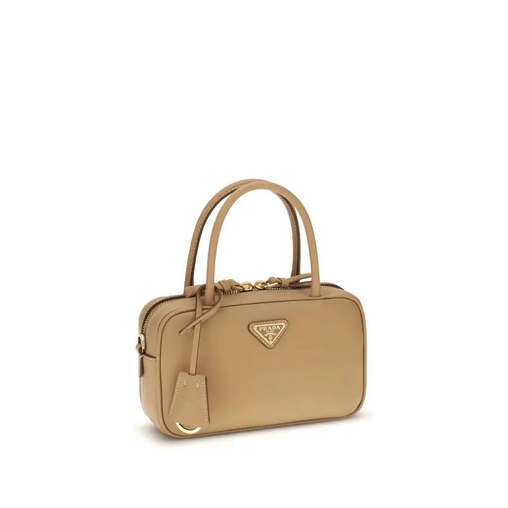 Prada Bos Taurus handbag, beige calf leather, top-handle bag, front view