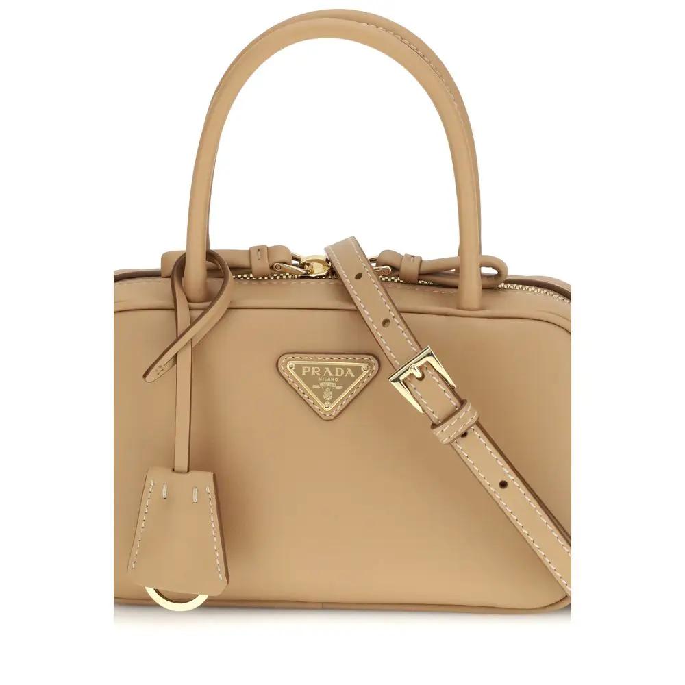 Prada Bos Taurus handbag, beige calf leather, top-handle bag, front view