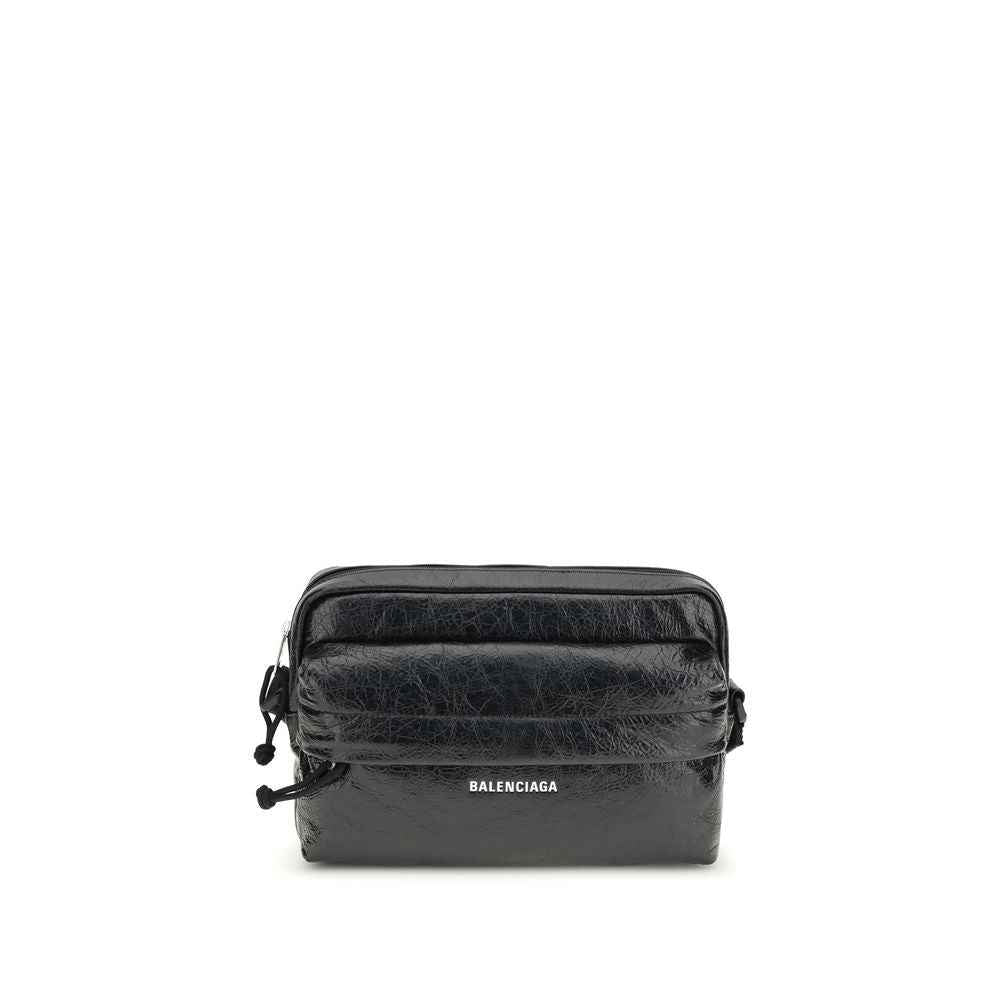Balenciaga Explorer Shoulder Bag black leather front view