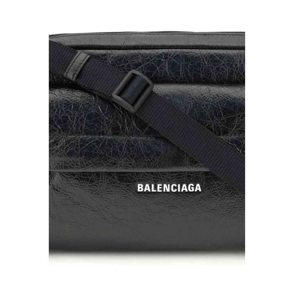 Balenciaga Explorer Shoulder Bag, black cracked leather crossbody, front view