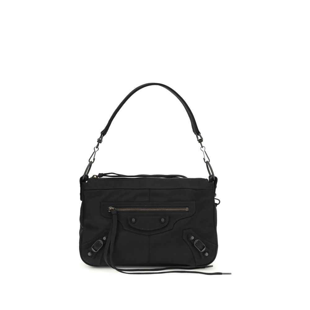 Balenciaga Le City Moto Small shoulder bag in black polyamide, front view