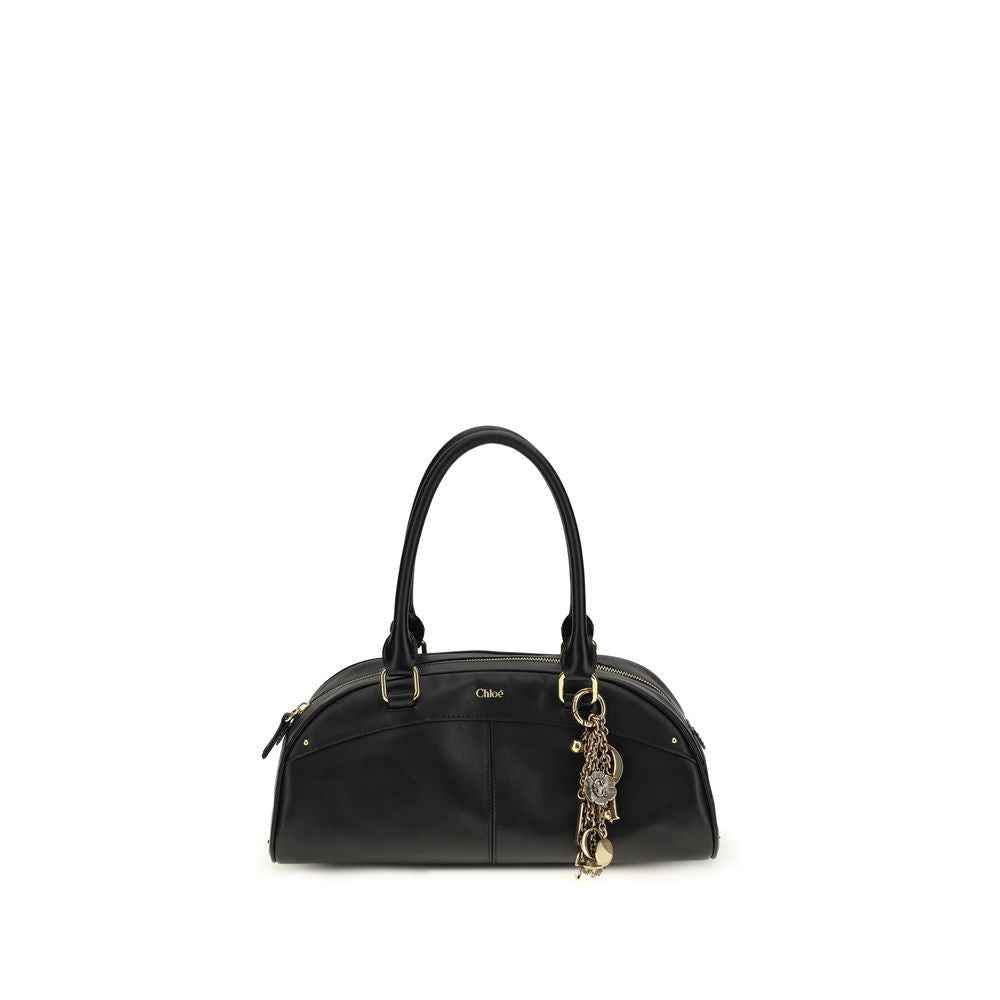 Chloé Bowling Handbag, black leather shoulder bag, front view