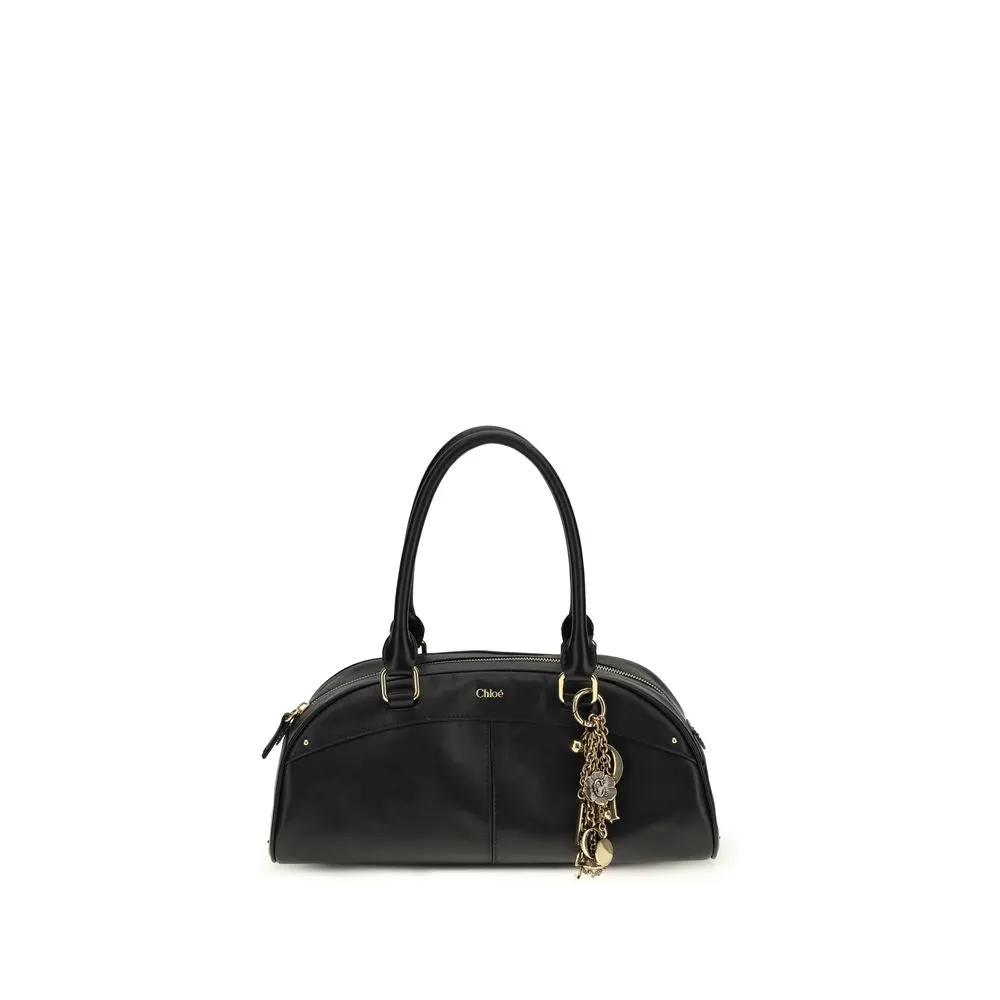 Chloé Bowling Handbag black leather with gold hardware front view