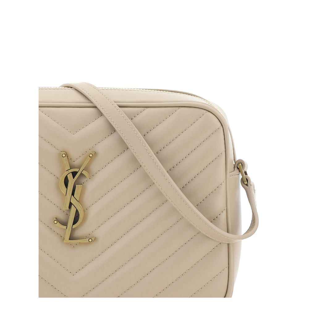 Saint Laurent Lou Camera Bag beige quilted calfskin shoulder bag front view