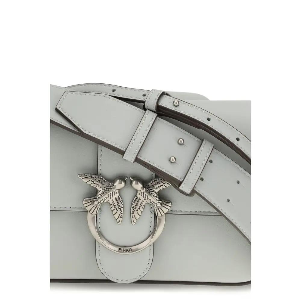 PINKO Bos Taurus gray calf leather shoulder bag front view