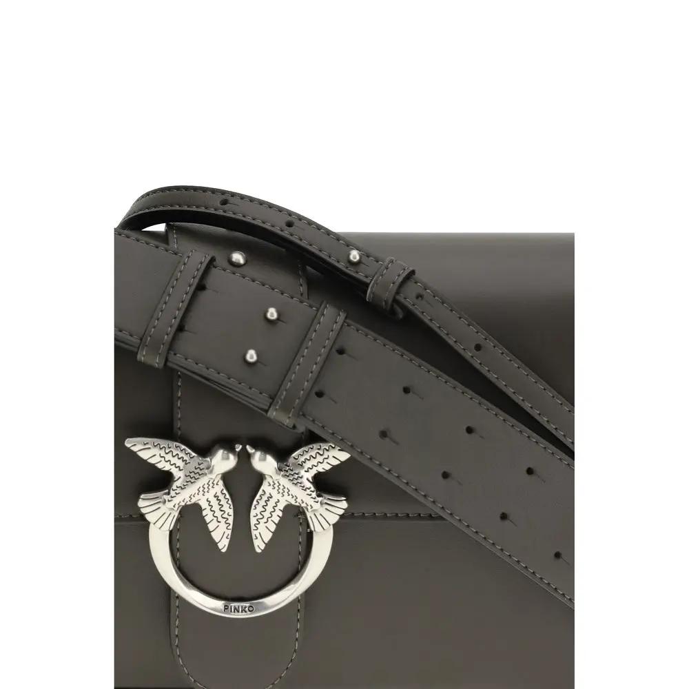 PINKO Bicolor Leather Shoulder Bag gray leather, belt strap with ring logo detail