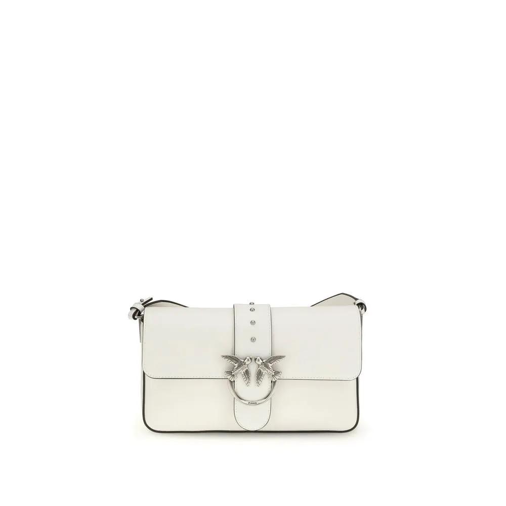 PINKO white leather shoulder bag with silver-tone hardware front view