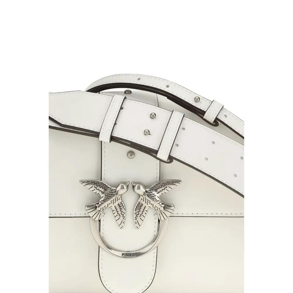 PINKO White Leather Shoulder Bag, ring with bird motif, front view
