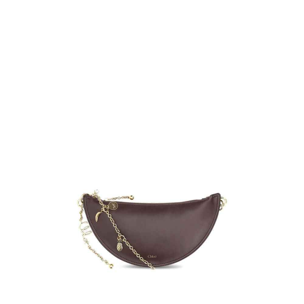 Chloé Aries shoulder bag; brown lamb leather, crescent shape, front view
