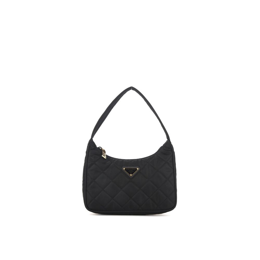 Prada Quilted Mini Bag, black quilted fabric shoulder bag, front view
