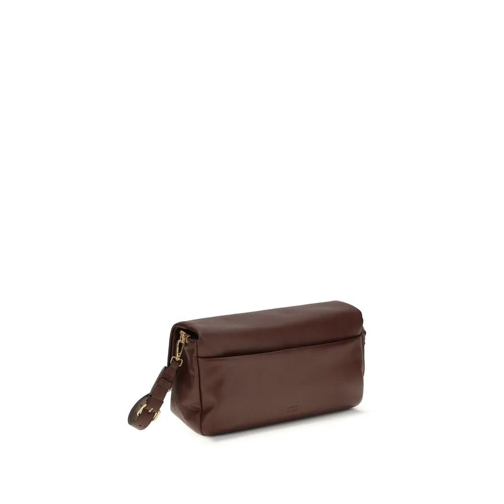 PINKO Bos Taurus brown calf leather shoulder bag, front view