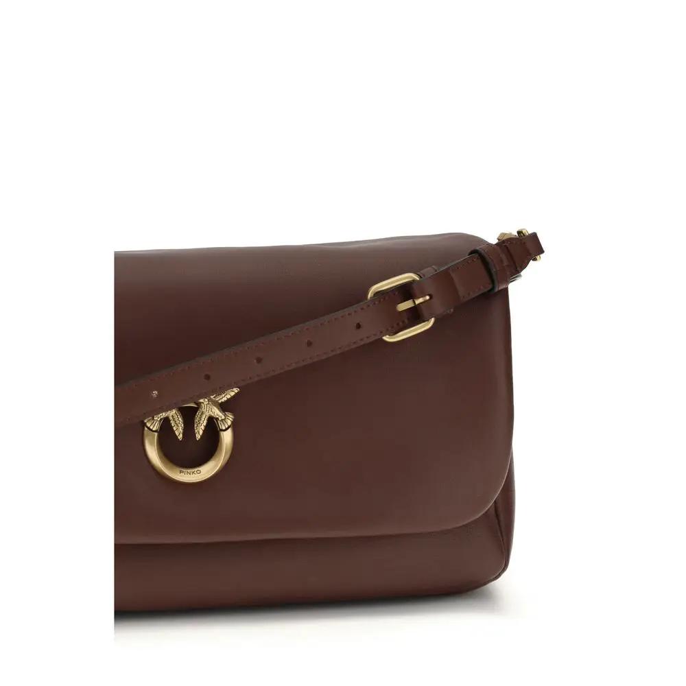 PINKO Bos Taurus shoulder bag, brown calf leather, front view.
