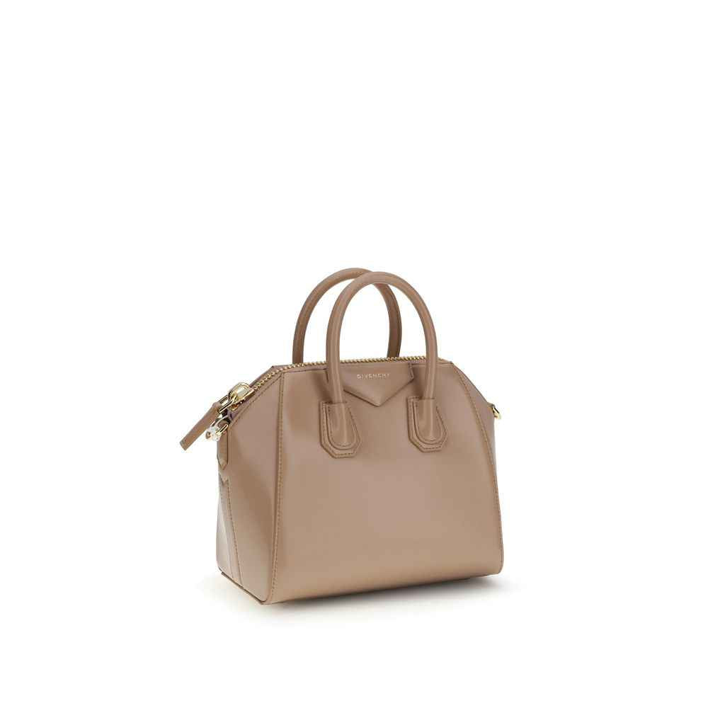 Givenchy Mini Antigona beige calf leather handbag, top-handle satchel, front view