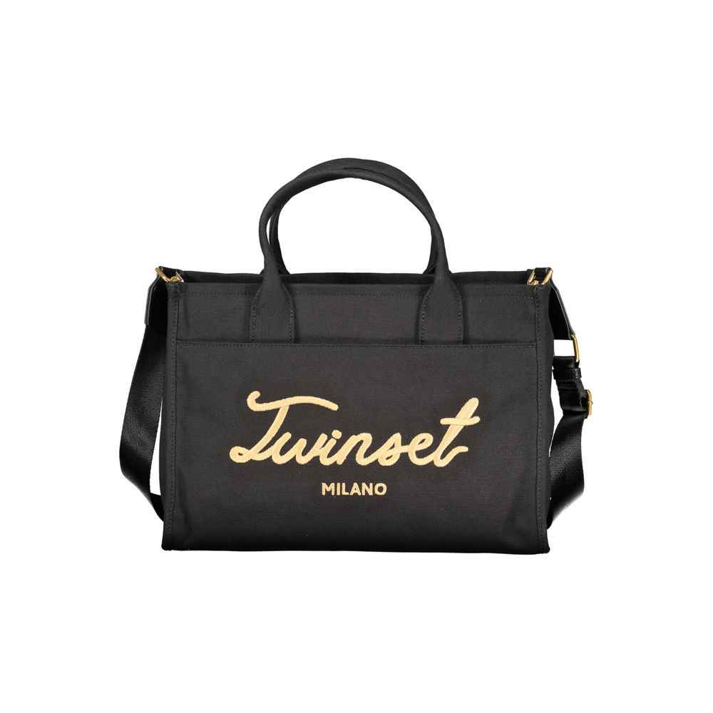 Twinset Nero Cotton Women Tote, black cotton tote, front view