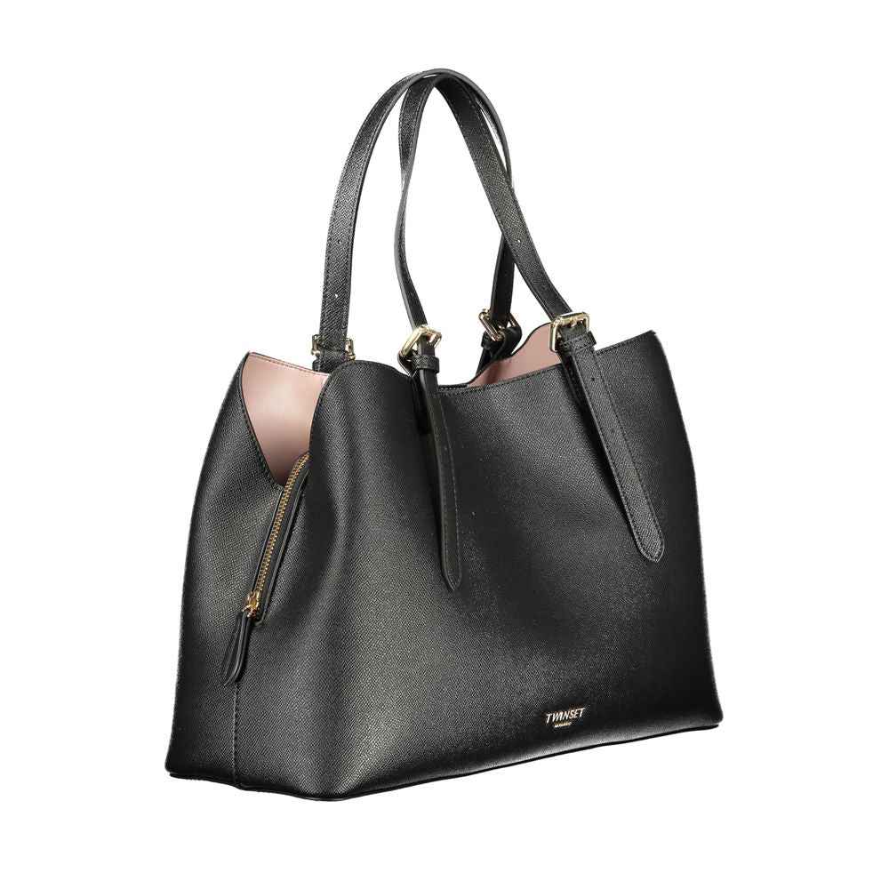 Twinset Nero Polyurethane tote, black exterior with pink interior, front view