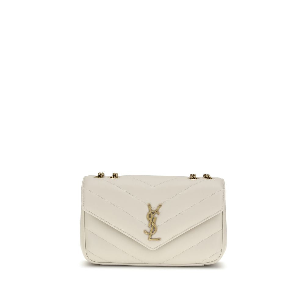 Saint Laurent LouLou Small Shoulder Bag, cream leather, gold YSL plaque, front view