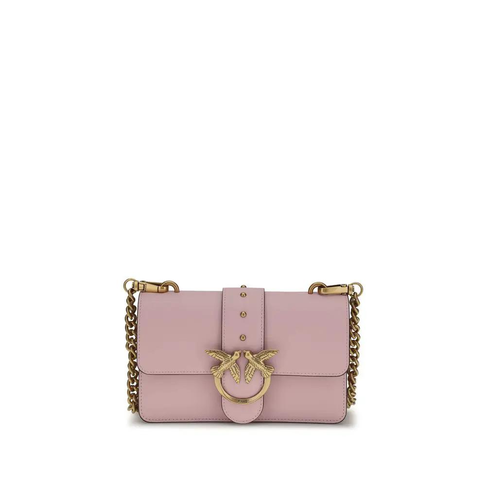 PINKO Bos Taurus calf leather pink shoulder bag, chain strap, front view.