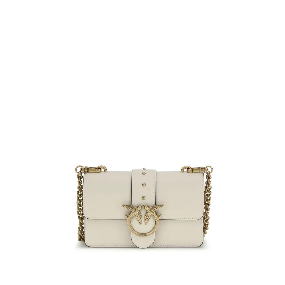 PINKO Bos Taurus beige calf leather shoulder bag with gold-tone hardware, front view