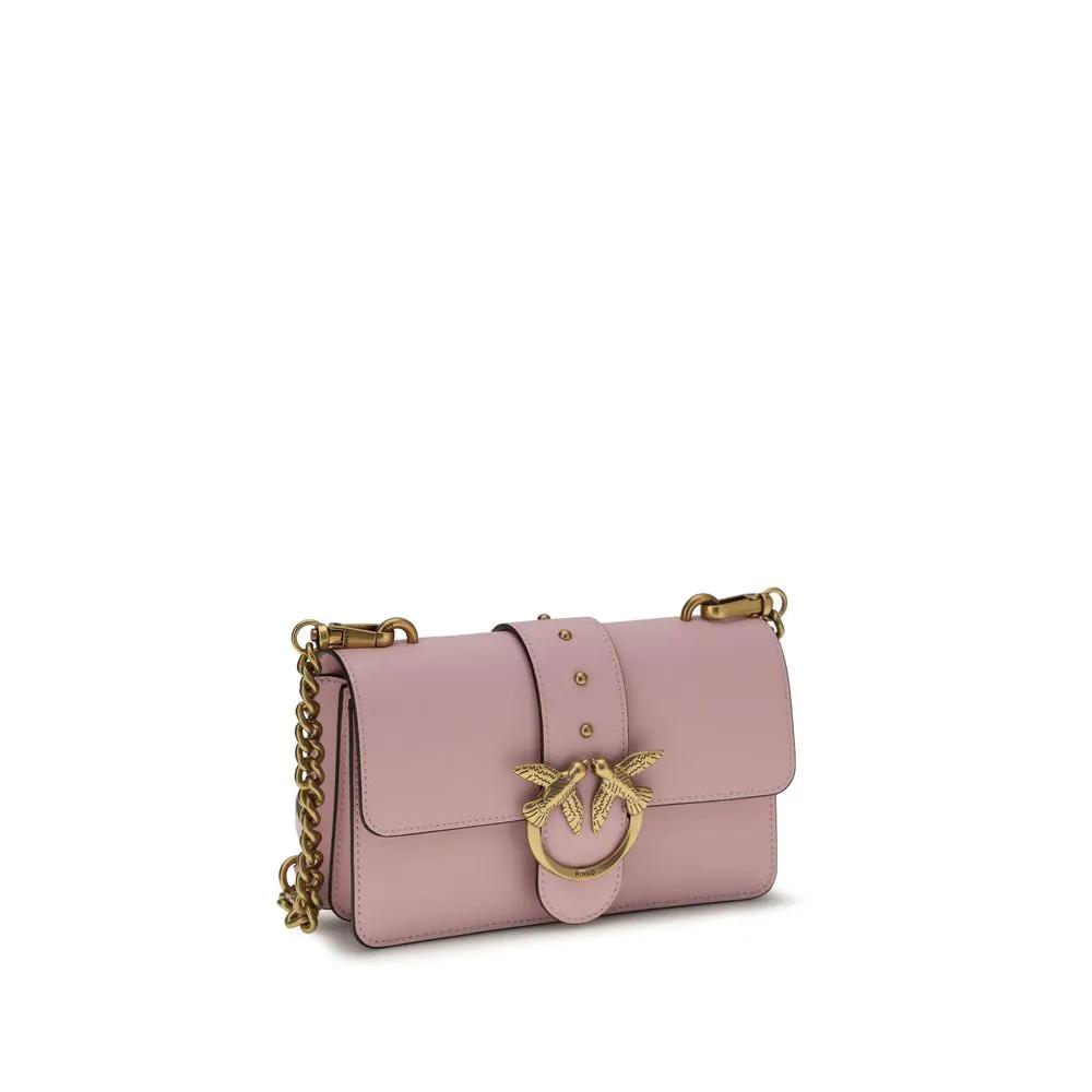 PINKO Bos Taurus pink calf leather shoulder bag with gold chain strap, front view