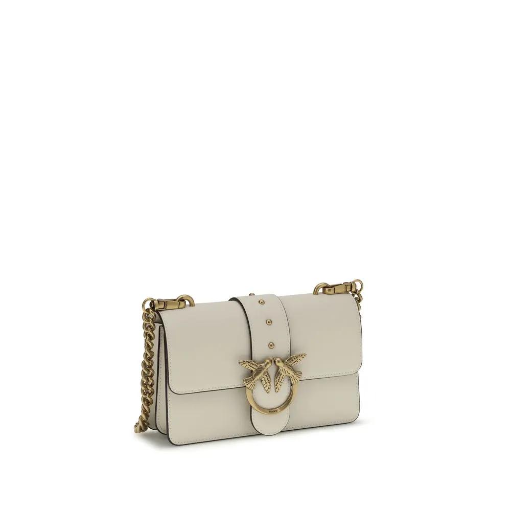 PINKO Bos Taurus calf leather beige shoulder bag three-quarter front view