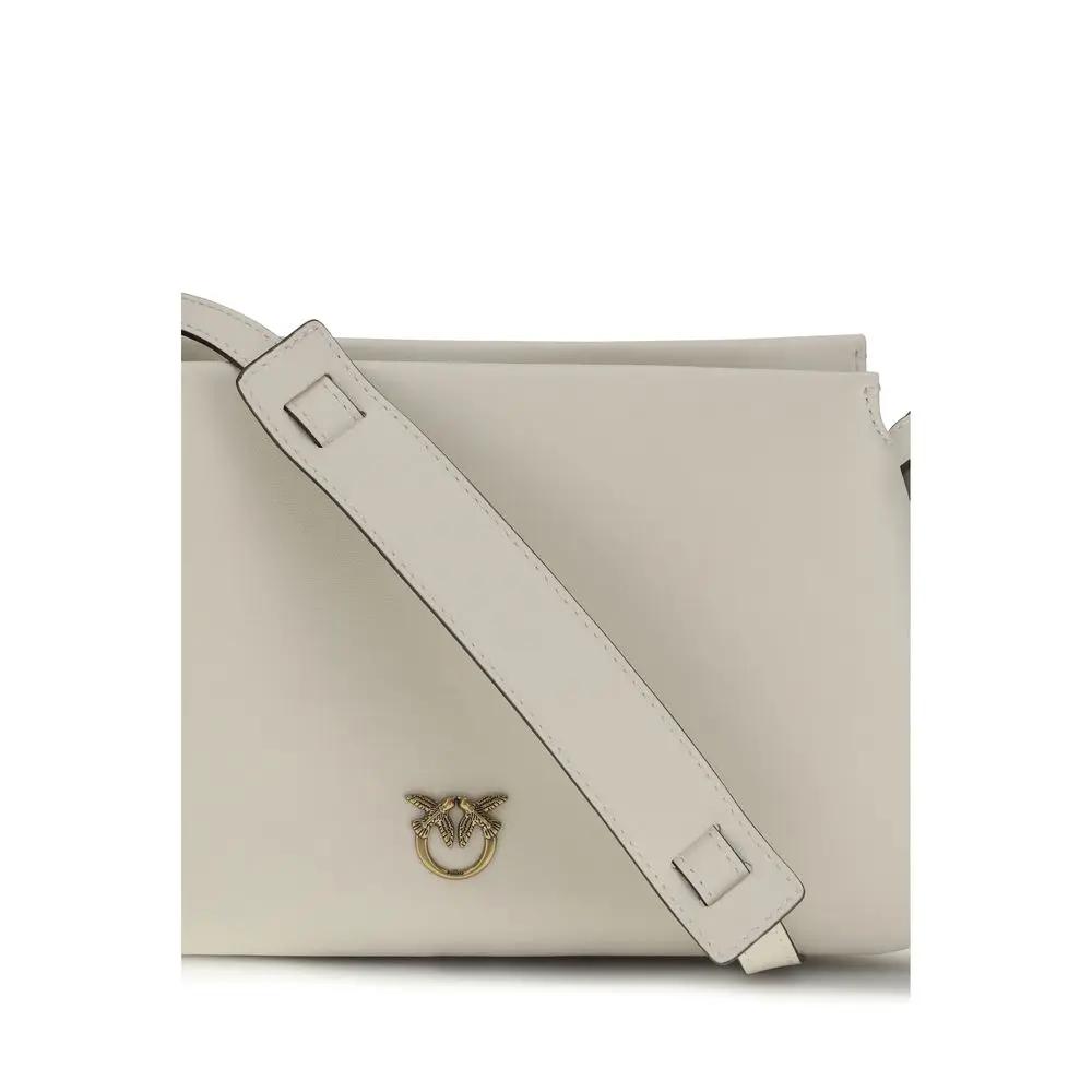 PINKO Bos Taurus Shoulder Bag, white calf leather, front view